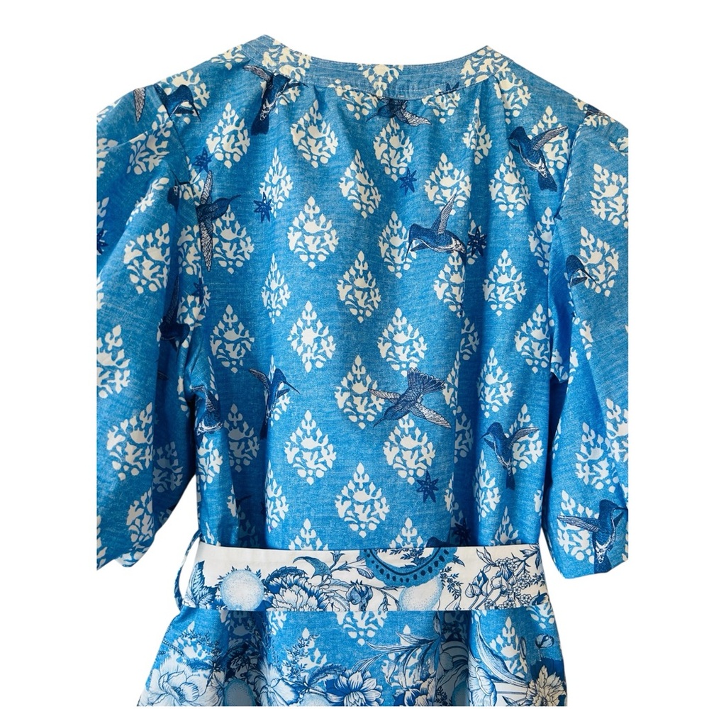 A LOVES A Cobalt Blue Puff Sleeve Tie Waist Cotton Dress Cottagecore Small NWT - Picture 7 of 11